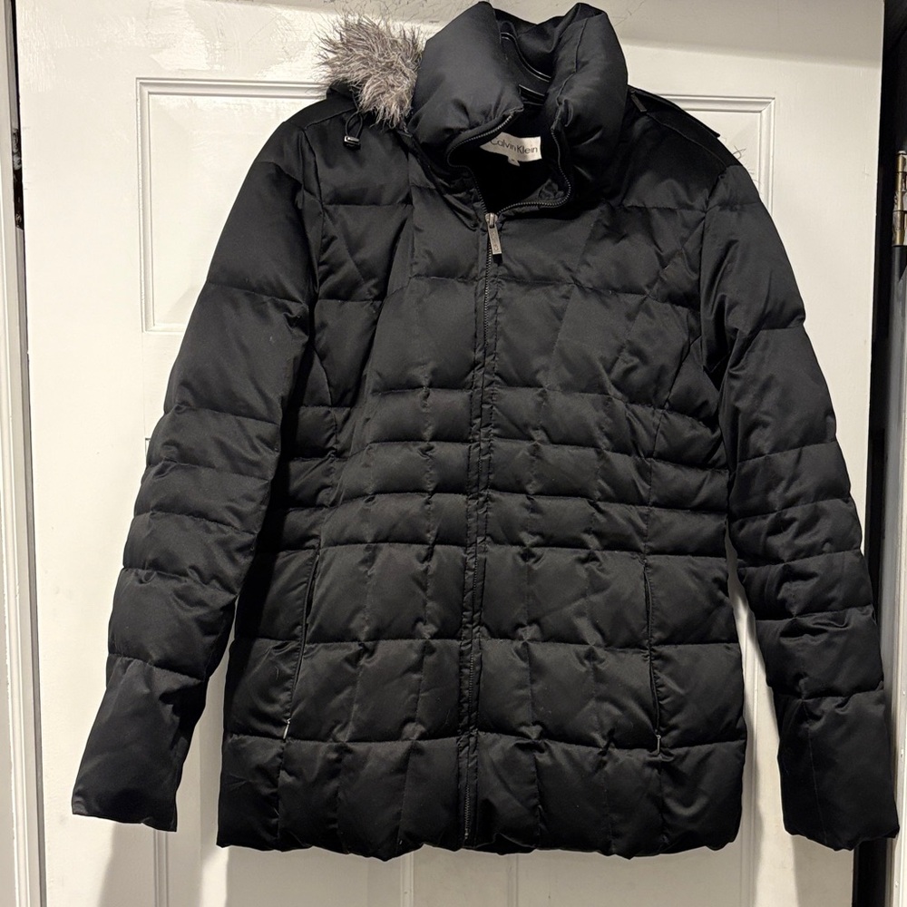 Calvin Klein Black Puffer Jacket with removable Fur Trim hood